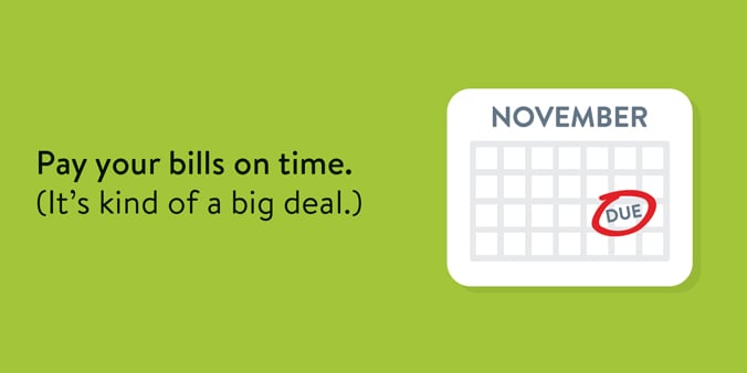 Infographic with a calendar of November and a due date circled. The text says: 'Pay your bills on time. (It's kind of a big deal.)'
