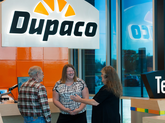 Dupaco members Donna and Dave Stoneking meet with Dupaco's Jacki Clasen