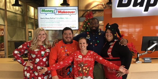 Dupaco staff celebrate the holidays by participating in an ugly sweater contest in 2018 at the branch in Peosta, Iowa.