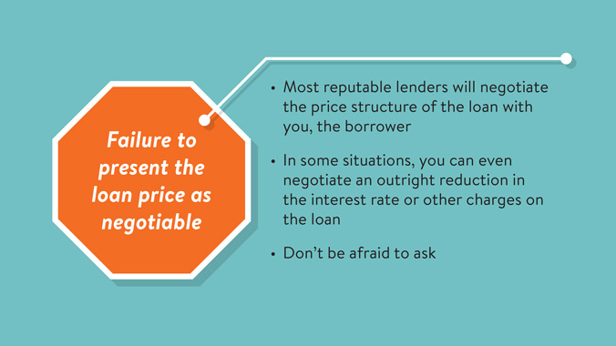 Telltale warning signs of predatory lending: Failure to present the loan price as negotiable