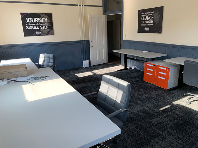 The Innovation Lab's dedicated desk space in Cascade, Iowa.