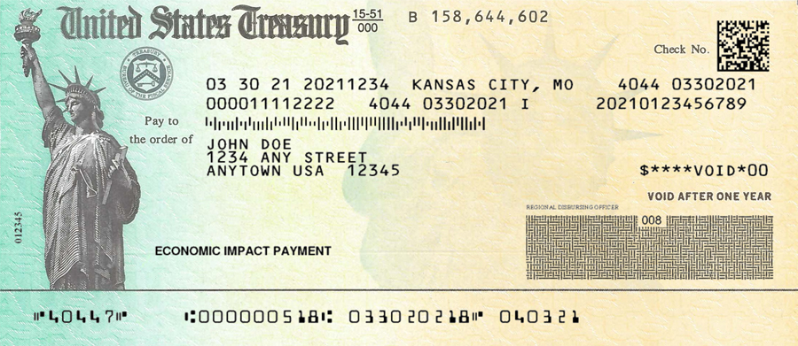 A sample image of the front of an EIP check.