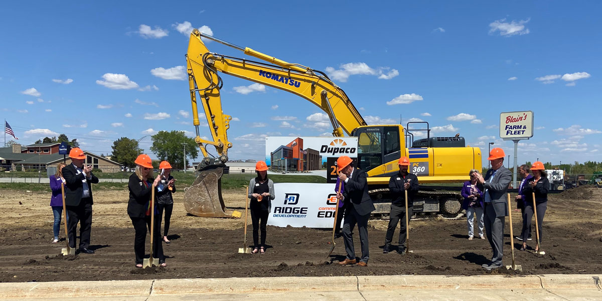 Dupaco staff and members from Grow Cedar Valley kick-off construction May 12 at the site of Dupaco’s newest full-service branch located at 126 Brandilynn Blvd., at the northeast corner of the intersection of Viking Road and Highway 58 in Cedar Falls, Iowa. (Grow Cedar Valley photo)