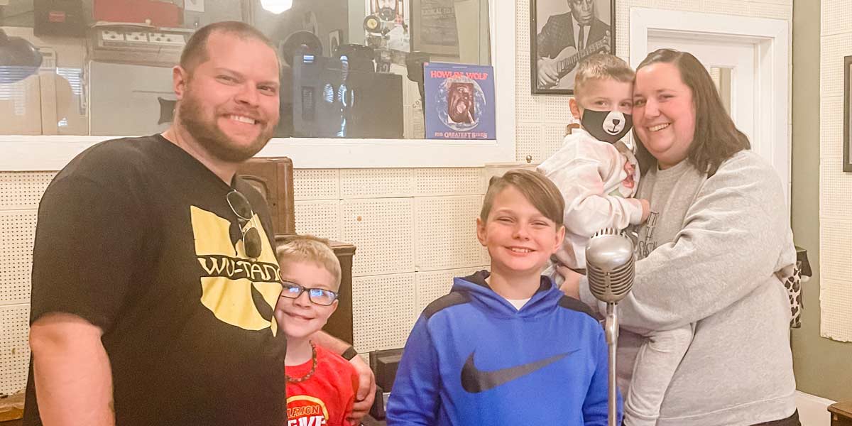 Doug and Danielle Fortmann, of Marion, Iowa, explore Sun Studios in Memphis, Tenn., with their sons Declan (from left), Draven and Finn during a recent family road trip.