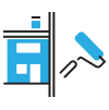 Illustration of blue house next to a paint brush roller