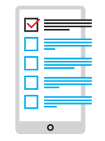 Illustration of mobile phone with a list of check boxes