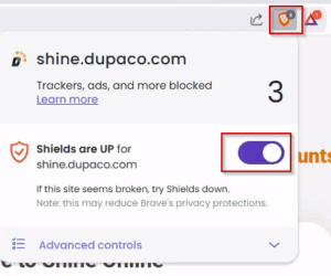 Example of where to find the Brave Shields setting in the Brave browser.